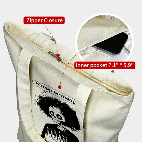 Vista 4 de itgowisa Bolsa de lona para mujer, bolsa de mano con bolsillo interior con cremallera, bolsa de lona con cremallera para compras, trabajo