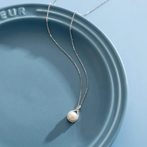 Vista 5 de FANCIME Pearl Jewelry Gifts June Birthstone Necklace 9-10mm Genuine Cultured Freshwater Pearl in Sterling Silver Infinity Pearl Necklace Fine