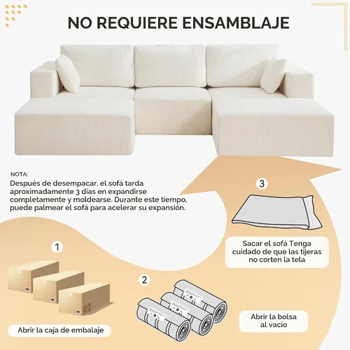Vista 6 de WUTUTUEE Sofá modular en forma de U de 115 pulgadas, sofá modular modular de 3 plazas con 2 otomanas móviles, sofá cama convertible de pana con Beige