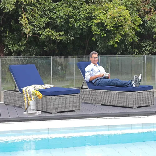 Vista 2 de Patiorama Silla Tumbona de Patio al Aire Libre, Elegante Silla Tumbona Reclinable Ajustable de Ratán para Piscina con Cojín, Mimbre de PE Gris