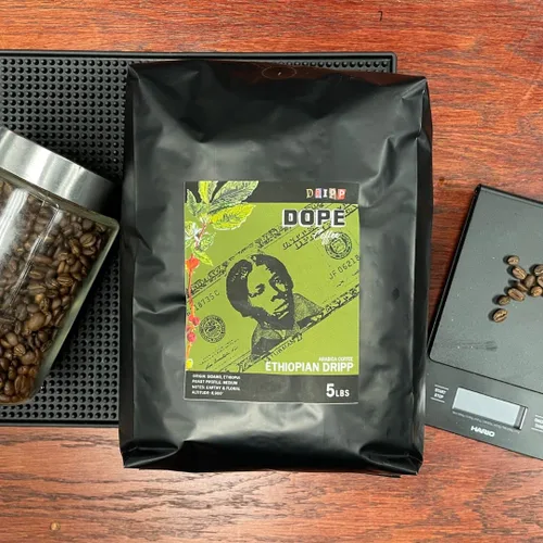 Vista 2 de Dope Coffee - Goteo etíope de grano entero de 5 libras, región Sidamo 100% Arábica, tostado medio