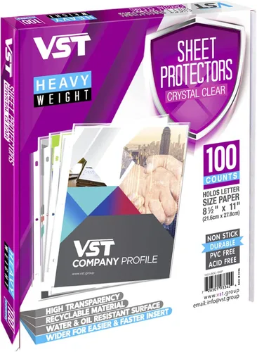 Vista 2 de VST Protectores de hojas resistentes de 8.5 x 11 pulgadas para carpetas de 3 anillas, protectores de páginas transparentes de 3 mil, fundas