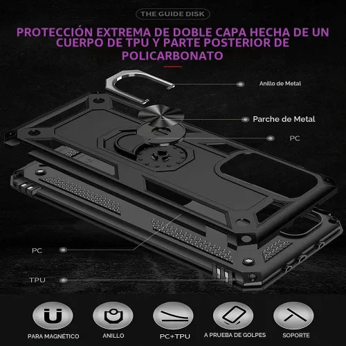 Vista 6 de Funda para Xiaomi Redmi Note 9 con protector de pantalla de cristal, híbrida resistente a los arañazos de doble capa, antiarañazos, a prueba