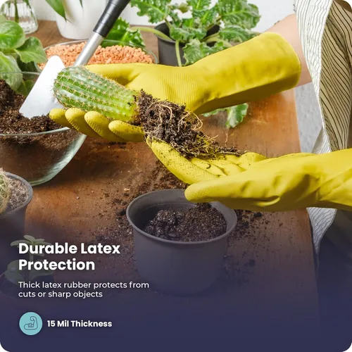 Vista 4 de Guantes para lavar platos, guantes de goma, guantes de cocina amarillos, guantes largos para protección de manos y trabajo
