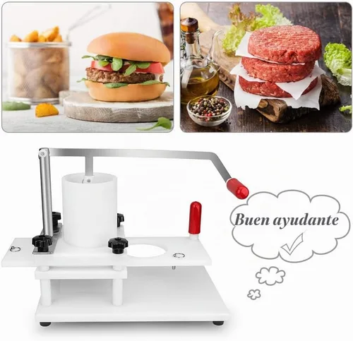 Vista 7 de Huanyu Máquina formadora de hamburguesas comercial Material PE 110 mm 4.3 "Manual Burger Press Meat Patty Forming Processor White Burger Press Tool