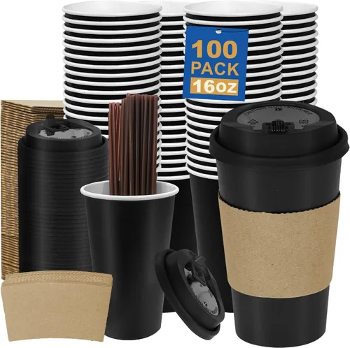 Vista 44 de Paquete de 100 tazas de café desechables de 8 onzas, tazas de papel desechables de color marrón a granel, tazas de café para té caliente, chocolate