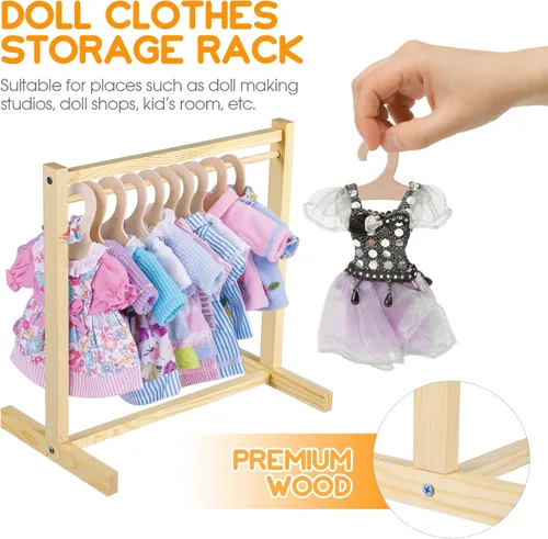 Vista 2 de ARTIBETTER Perchero de ropa para muñecas, mini perchero, decoración de modelo en miniatura, accesorios de muebles de muñeca de madera