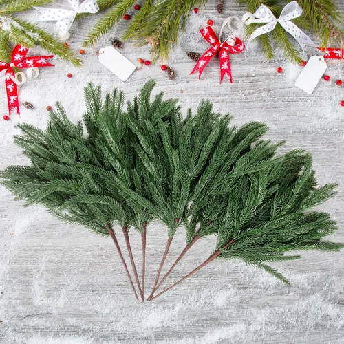 Vista 4 de 12 tallos de pino Norfolk, ramas de pino artificiales para Navidad