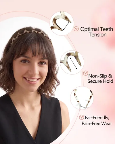 Vista 3 de Sizobi Diademas en zig zag para mujer, antideslizantes, peine ondulado con Ámbar negro y gris