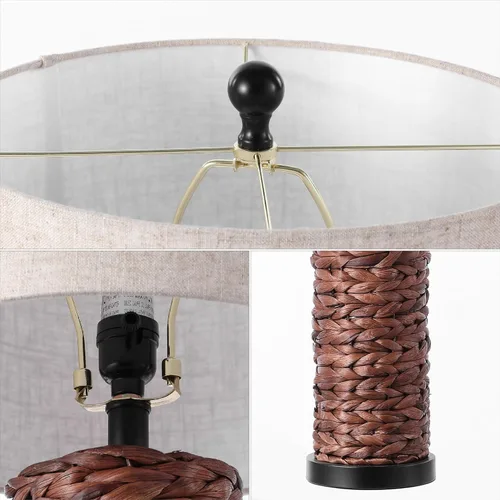 Vista 5 de JONATHAN Y Juego de 2 lámparas de mesa de jacinto de agua costera marrón oscuro de 25 pulgadas, lámpara de noche con pantalla de lino gris claro