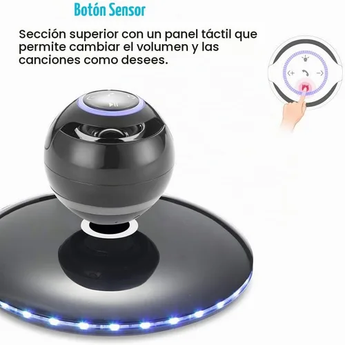 Vista 5 de Infinity Orb - Altavoz magnético con levitación Bluetooth 4.0 LED y flash flotante inalámbrico con micrófono y botones táctiles (negro)