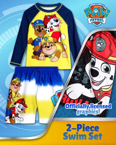 Vista 2 de Nickelodeon Paw Patrol Conjunto de Camiseta Protectora para Niños - 2 Piezas Chase Marshall TMNT UPF50 Camiseta de Natación y Shorts de Natación