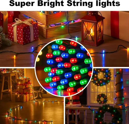Vista 2 de Paquete de 2 tiras de luces de Navidad conectables, multicolor, 210 pies, 600 luces LED de Navidad para exteriores/interiores, luces de árbol