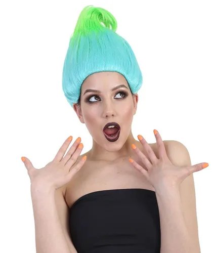 Vista 2 de Peluca unisex para adultos, color verde azulado, recta, para cosplay, pelo sintético de fibra suave, perfecta para tu próximo festival y fiesta