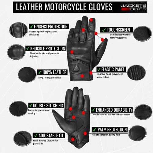 Vista 6 de COMMUTER Motorcycle Gloves Premium Leather for Men Motorbike Riding Gloves