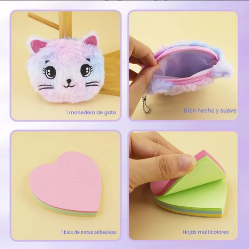 Vista 7 de PJDRLLC Diario de gato con cerradura, regalo para niñas de 6, 7 y 8 años, diario secreto con monedero, bolígrafo multicolor, nota post-it
