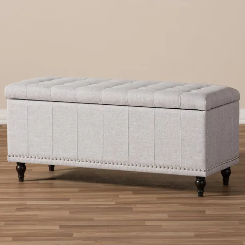Vista 11 de Baxton Studio Sherrill - Banco otomano tapizado de tela beige grisáceo con botones
