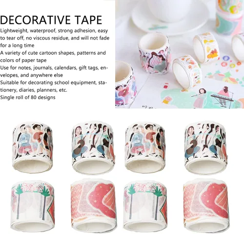 Vista 3 de Juego de cintas Washi, 8 rollos de cintas Washi de 1.378 in de ancho, cinta decorativa impresa para conciertos, múltiples formas irregulares