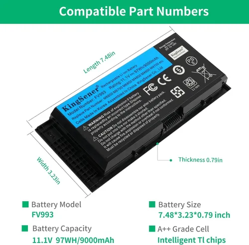Vista 8 de 97Wh FV993 M4800 M6800 Batería para portátil Dell M4600 M4700 M6700 M6600 Series, compatible con RY6WH FJJ4W KJ321 PG6RC V7M28 R7PND 0TN1K5 7DWMT