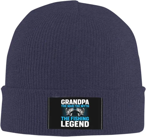 Vista 2 de LIFANGMI Grandpa The Man The Myth The Fishing Legend Beanie Hat for Men Women Soft Cozy Skull Cap Winter Warm Knit Hats