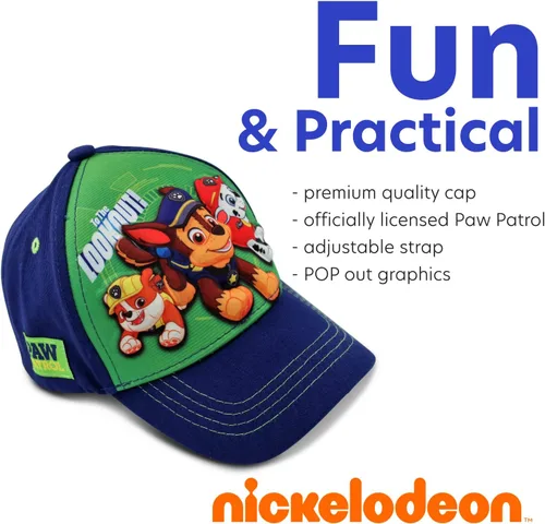 Vista 3 de Nickelodeon Gorra de béisbol de Paw Patrol para niños pequeños, 3D Chase, Marshall, ala curvada de escombros a presión