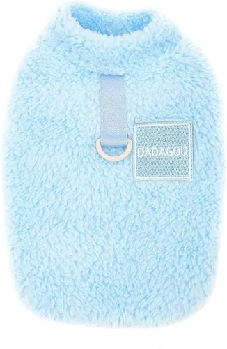 Vista 4 de Zunea Suéter de forro polar para perro, abrigo cálido de invierno para perros pequeños, ropa suave y mullida para cachorros con anillo en D para Azul