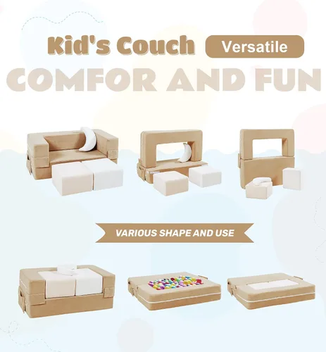 Vista 3 de Elftopia Sofá Modular para Niños, Sillón de Espuma para Niños Pequeños, Conjunto de Juego de Sofá de Felpa Convertible para Niños, Sofá Cama