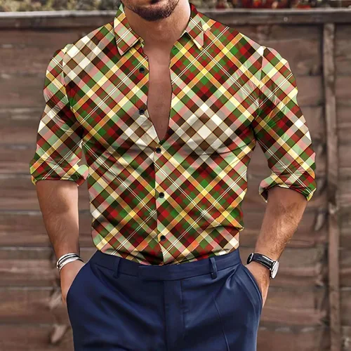 Vista 2 de Camisa de Navidad con botones de manga larga con botones y cuello de Navidad, estilo casual, ajustada, para otoño