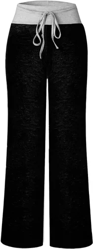 Vista 3 de AMiERY - Pantalones de pijama informales para mujer, con estampado floral, cordón ajustable, cómodos, estilo palazzo, de pierna ancha, ropa