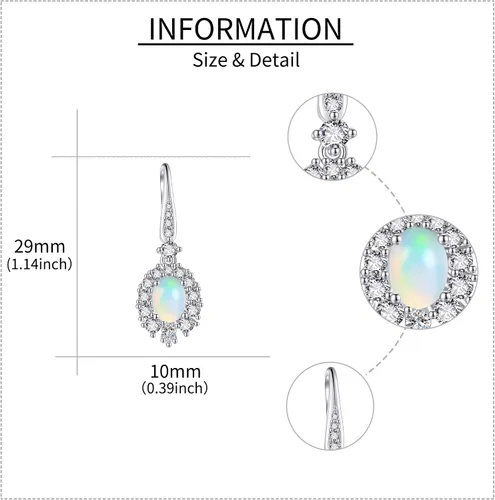 Vista 4 de Aretes de ópalo natural de plata de ley 925 con ópalo natural, aretes colgantes de ópalo natural para mujeres y niñas, Plata de ley, Ópalo