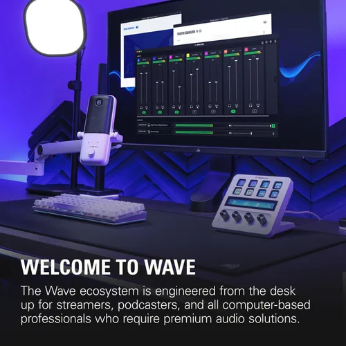 Vista 6 de Elgato Wave:3 Blanco con brazo de micrófono de bajo perfil, totalmente ajustable con canal de gestión de cables, perfecto para podcast, transmisión