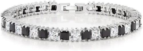 Vista 16 de Gem Stone King Pulsera de tenis clásica de circonita cúbica de corte princesa para mujer