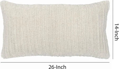 Vista 5 de Benjara - Almohada rectangular de tela con detalles tejidos a mano, color blanco