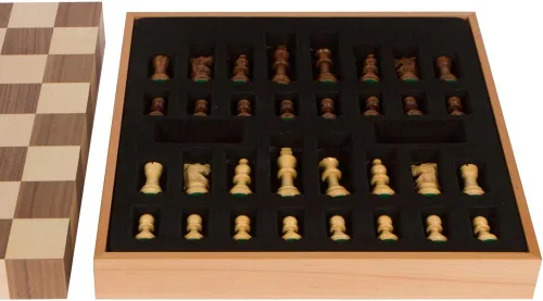 Vista 4 de Athena - Juego de mesa de ajedrez con incrustaciones de madera con piezas de madera pesadas, juego grande de 18 x 18 pulgadas