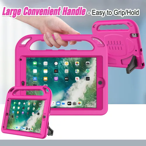 Vista 5 de LTROP Funda para iPad 6ª/5ª generación y iPad Air 2 – 9.7 pulgadas con mango para niños con protector de pantalla, color rosa