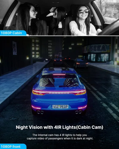 Vista 5 de Cámara de salpicadero dual delantera y frontal 1080P para coches, cámara de salpicadero para taxi con visión nocturna IR, cámara de coche