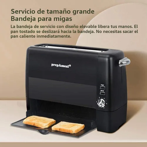 Vista 5 de Tostadora de ranura larga de 2 rebanadas con 6 ajustes de tostado, función de bagel/cancelar, ranuras extra anchas, bandeja extraíble para las Negro