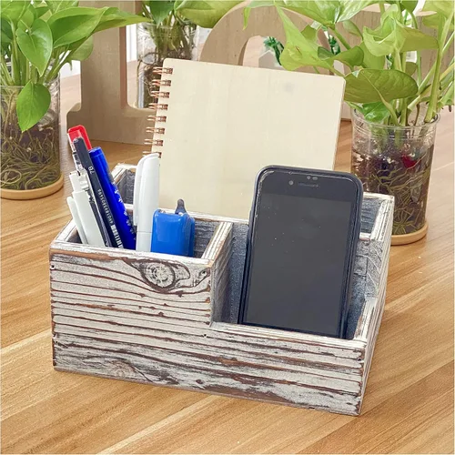 Vista 2 de Cregugua Soporte decorativo de madera rústica para bolígrafos y lápices, organizador de madera estacionaria para oficina/hogar