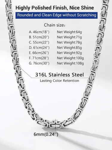 Vista 4 de PROSTEEL Collar de acero inoxidable de 0.1570.315 pulgadas para hombre, elegante y fresco, cadena bizantina, oro negro, tono plateado, 18-30