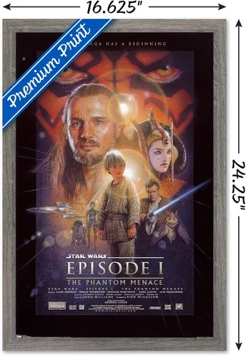 Vista 3 de Trends International Star Wars: The Phantom Menace - Póster de pared de una hoja, 14.725 x 22.375 pulgadas, versión enmarcada de madera de granero