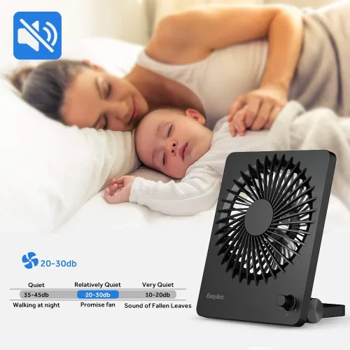 Vista 6 de EasyAcc Ventilador de escritorio con batería recargable, ventilador de viaje personal portátil de 6000 mAh, tiempo de funcionamiento máximo de 26