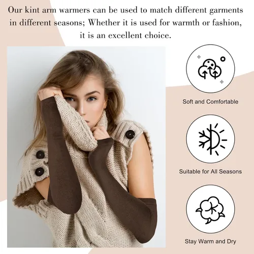 Vista 4 de Amandir Guantes largos sin dedos para mujer, calentadores de brazos, guantes elásticos de punto para el pulgar