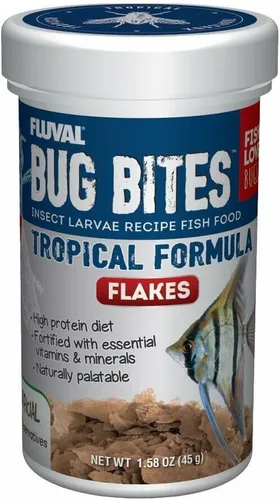 Vista 9 de Fluval Bug Bites - Alimento para peces tropicales, copos para peces pequeños a medianos, 0.63 onzas, A7330, marrón