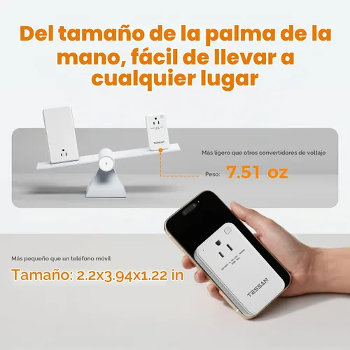 Vista 2 de TESSAN Convertidor de voltaje compacto de 220 V a 110 V de EE. UU. a Europa