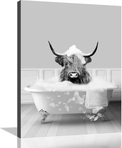 Vista 12 de Decoración de Arte de Pared en Blanco y Negro – Oso con Gafas Sentado en el Inodoro Leyendo Periódico, Impresiones en Lienzo, Imágenes de Animales