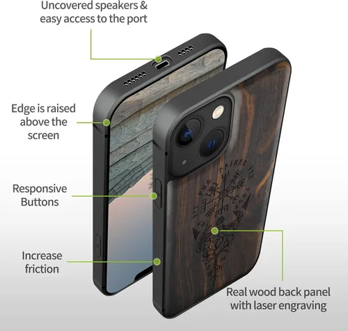 Vista 8 de Carveit Funda magnética de madera para iPhone 13 [madera real dura y TPU suave], funda protectora híbrida de madera única y elegante a prueba