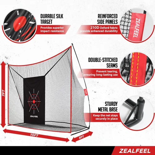 Vista 4 de ZEALFEEL Golf Net, 10x7FT/10x8FT/11x8FT Golf Simulator Cage System with Impact Screen & Side Barriers, Golf Practice Net for Indoor Outdoor Backyard