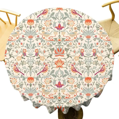 Vista 192 de Mantel Floral Retro de Pájaros, Diseño Original Bohemio William Morris Estampado Cubierta de Mesa para Hogar Picnic Fiesta Comedor Cocina William