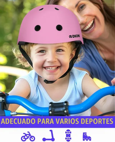 Vista 3 de Casco de bicicleta para niños, ajustable y multideportivo, desde niños pequeños hasta jóvenes, 3 tamaños Rosado oscuro