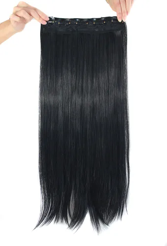 Vista 2 de MapofBeauty Extensiones de cabello largo y recto con clip de 24 pulgadas (negro)